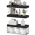 QEEIG Bathroom Shelves Over Toilet Wall Mounted (Black, Set of 3, 15.7")