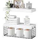QEEIG Bathroom Shelves Over Toilet Wall (White and Black, Set of 2, 15.7")
