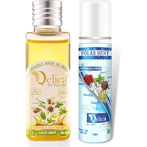 qelica ayurvedic mouthwash coco mint oil pulling 50ml and polar mint mouth spray 10gm  combo for oral care