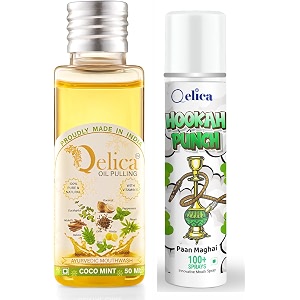qelica ayurvedic mouthwash coco mint oil pulling 50ml and paan maghai mouth spray 10gm combo for oral care