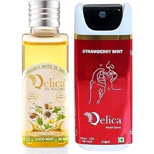 qelica ayurvedic mouthwash coco mint oil pulling 50ml and strawberry mouth spray 10gm combo for oral care