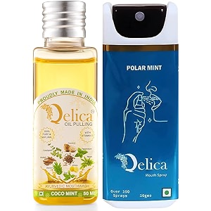 qelica ayurvedic mouthwash coco mint oil pulling 50ml and polar mint mouth spray 10gm combo for oral care