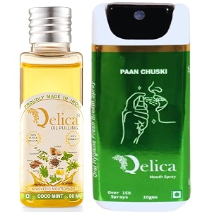 qelica ayurvedic mouthwash coco mint oil pulling 50ml and paan chuski mouth spray 10gm combo for oral care
