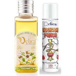 qelica ayurvedic mouthwash coco mint oil pulling 50ml and double apple mouth spray 10gm combo for oral care