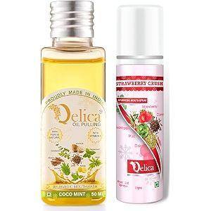 qelica ayurvedic mouthwash coco mint oil pulling 50ml and strawberry crush mouth spray 10gm combo for oral care