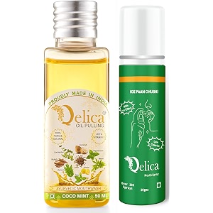 qelica ayurvedic mouthwash coco mint oil pulling 50ml and ice paan mouth spray 10gm combo for oral care