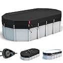 QH.HOME 12x18 Ft Oval Pool Cover for Steel Wall Pool,[Ultimate Windproof & Tear-Resistant Fabric],Snug Fit with Patented Ratchet & Weight Rings, Blocks Leaves &Waterproof