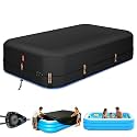 QH.HOME 90"x60" Rectangular Pool Cover for Inflatable Pool,Black Oxford Fabric Heats Water, Blocks Leaves &amp; Sun, Windproof Snug Fit with Patented Ratchet &amp; Weight Rings