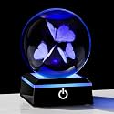 Qianwei Butterfly Gifts for Women 3D Crystal Ball 3.14'' - 80mm Laser Decor Glass Animals Figurines Statue for Room Decorations Night Light