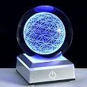 Qianwei Flower of Life Crystal Sphere with Led Colorful Lighting Touch Base, Sacred Geometry Crystal Ball Starlight Magic, Feng Shui Decor Laser Engraved Seek of Flower Inside A Sphere