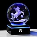 Qianwei Horse Gifts for Women 3D Crystal Ball 3.14'' - Laser Horse Decor Glass Animals Gifts Figurines Statue Stuff for Room Decorations Night Light