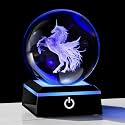 Qianwei Unicorn Gifts For Women 3D Crystal Ball 3.14'' - 80mm Laser Unicorn Decor Glass Animals Figurine Statue Night Light For Room Decorations