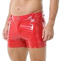 QiaTi Men's PU Leather Shorts Elastic Waist Rave Hot Short Pants Zipper Men Sexy Shorts with Pockets for Club Men