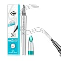 QIC Eyebrow 4 Tip Brow Pencil, Microblading Pen Waterproof Long-Lasting with Upgrade Micro-Fork Tip Applicator for Natural Brows (Black-04)