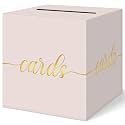 QIKSION Elegant Blush Pink Card Box for Party, Gold Foil Wedding Card Box