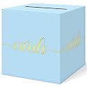 Elegant Light Blue Card Box for Party, Gold Foil Baby Shower Card Box