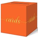 Elegant Orange Graduation Card Box, Gold Foil Gift Card Box for Party
