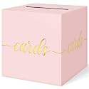 QIKSION Elegant Pink Card Box for Party, Gold Foil Baby Shower Card Box