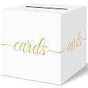 QIKSION Elegant Wedding Card Box, Gold Foil Gift Card Box for Party, White