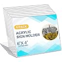 Qilery 8 Pcs Acrylic Horizontal Sign Holder Clear Display Stand Frame Table Top Slant Back Plastic Sign Holder Flyer Document for Menu Workers Teachers Office School Desktop (6 x 4 Inch)