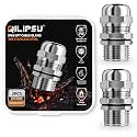 QILIPSU 2pcs 1/2" NPT 304 Stainless Steel Cable Gland Waterproof IP68 Metal Strain Relief Cord Grip Long Thread Cable Pass Through Wire Connector