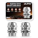 QILIPSU 2pcs 3/4" NPT 304 Stainless Steel Cable Gland Waterproof IP68 Metal Strain Relief Cord Grip Long Thread Cable Pass Through Wire Connector