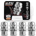QILIPSU 4pcs 1/2" NPT 304 Stainless Steel Cable Gland Waterproof IP68 Metal Strain Relief Cord Grip Long Thread Cable Pass Through Wire Connector