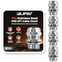 QILIPSU 4pcs 3/4" NPT 304 Stainless Steel Cable Gland Waterproof IP68 Metal Strain Relief Cord Grip Long Thread Cable Pass Through Wire Connector