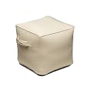 QILLOWAY Inflatable Outdoor Ottoman for Patio, Water Resistant Pouf Cube 16", Inflatable Foot Rest, Outdoor Footstool for Poolside, Garden,Camping, Beige