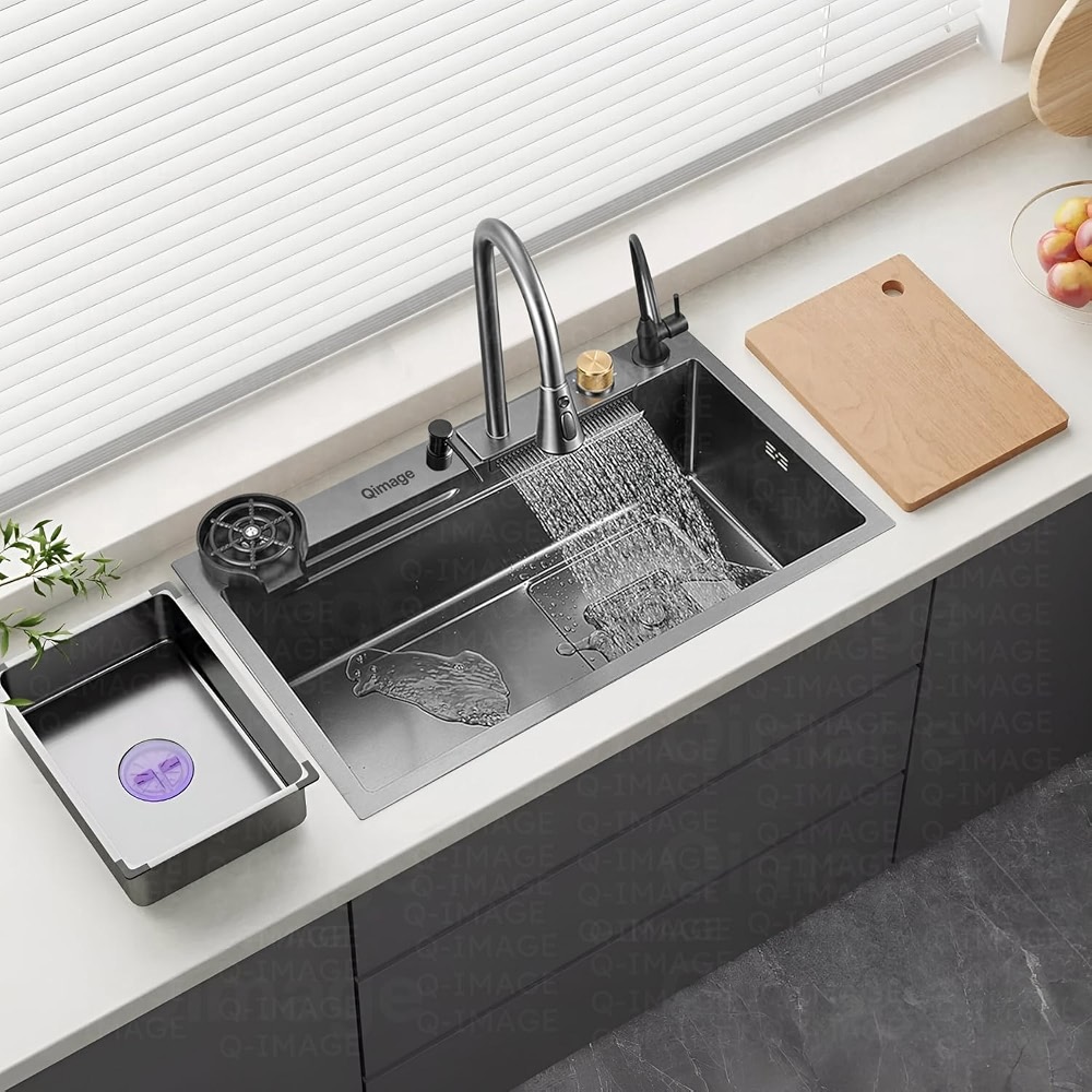 QIMAGE 304 Grade 24'' X 18'' X 9'' Kitchen Sink Anti Scratch Design ...