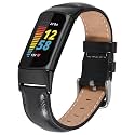 QINGQING Leather Charge 5 Band, Compatible with Fitbit charge 5 bands for Women Girls, Genuine Leather Band Replacement Strap Wrist band for Fitbit Charge 5 Advanced Fitness & Health Tracker (Black)