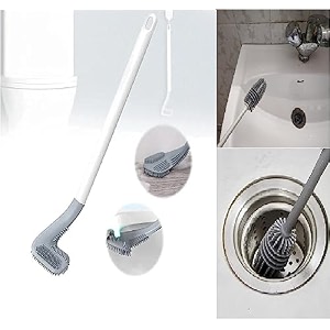 qinpin combo of kitchen sink washbasin cleaning brush and golf shape toilet brush  long handle silicon bristles wet and dry brush