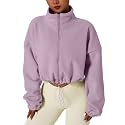 QINSEN Women's Full Zip Fleece Short Jacket Warm Winter Long Sleeve Stand Collar Sherpa Crop Coat
