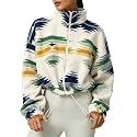 QINSEN Women's Full Zip Fleece Short Jacket Warm Winter Long Sleeve Stand Collar Sherpa Crop Coat