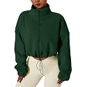 QINSEN Women's Full Zip Fleece Short Jacket Warm Winter Long Sleeve Stand Collar Sherpa Crop Coat