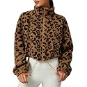 QINSEN Women's Full Zip Fleece Short Jacket Warm Winter Long Sleeve Stand Collar Sherpa Crop Coat