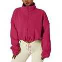 QINSEN Women's Full Zip Fleece Short Jacket Warm Winter Long Sleeve Stand Collar Sherpa Crop Coat