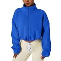 QINSEN Women's Full Zip Fleece Short Jacket Warm Winter Long Sleeve Stand Collar Sherpa Crop Coat