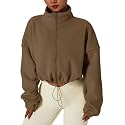 QINSEN Women's Full Zip Fleece Short Jacket Warm Winter Long Sleeve Stand Collar Sherpa Crop Coat