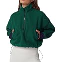 QINSEN Women's Half Zip Fleece Short Pullover Sweatshirt Winter Long Sleeve Cozy Sherpa Sweater Top