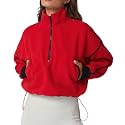 QINSEN Women's Half Zip Fleece Short Pullover Sweatshirt Winter Long Sleeve Cozy Sherpa Sweater Top