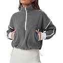 QINSEN Women's Half Zip Fleece Short Pullover Sweatshirt Winter Long Sleeve Cozy Sherpa Sweater Top
