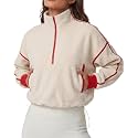 QINSEN Women's Half Zip Fleece Short Pullover Sweatshirt Winter Long Sleeve Cozy Sherpa Sweater Top