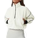 QINSEN Women's Half Zip Fleece Short Pullover Sweatshirt Winter Long Sleeve Cozy Sherpa Sweater Top