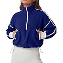 QINSEN Women's Half Zip Fleece Short Pullover Sweatshirt Winter Long Sleeve Cozy Sherpa Sweater Top
