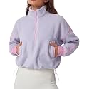 QINSEN Women's Half Zip Fleece Short Pullover Sweatshirt Winter Long Sleeve Cozy Sherpa Sweater Top