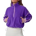 QINSEN Women's Half Zip Fleece Short Pullover Sweatshirt Winter Long Sleeve Cozy Sherpa Sweater Top