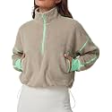 QINSEN Women's Half Zip Fleece Short Pullover Sweatshirt Winter Long Sleeve Cozy Sherpa Sweater Top