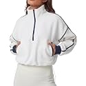 QINSEN Women's Half Zip Fleece Short Pullover Sweatshirt Winter Long Sleeve Cozy Sherpa Sweater Top