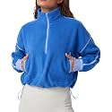 QINSEN Women's Half Zip Fleece Short Pullover Sweatshirt Winter Long Sleeve Cozy Sherpa Sweater Top